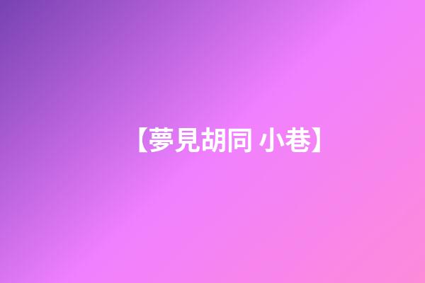 【夢見胡同 小巷】